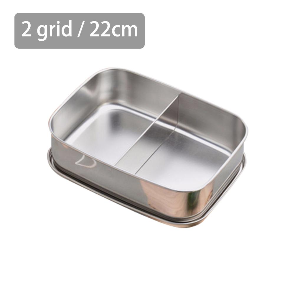 Rvs Lunchbox Gratis Brood Box Flexibele Scheiding Metalen Lunch Case Duurzame Geschikt Voor Wandelen School Kinderen: 2 grids 22cm