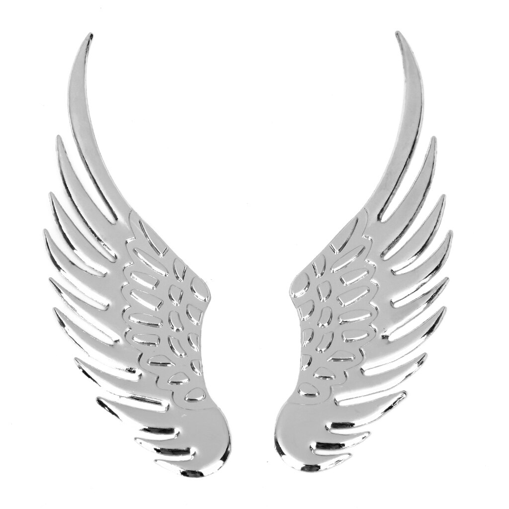 Pair Of 3D Angel Wings Style Car Auto Vehicle Metal Sticker Decals - Silver