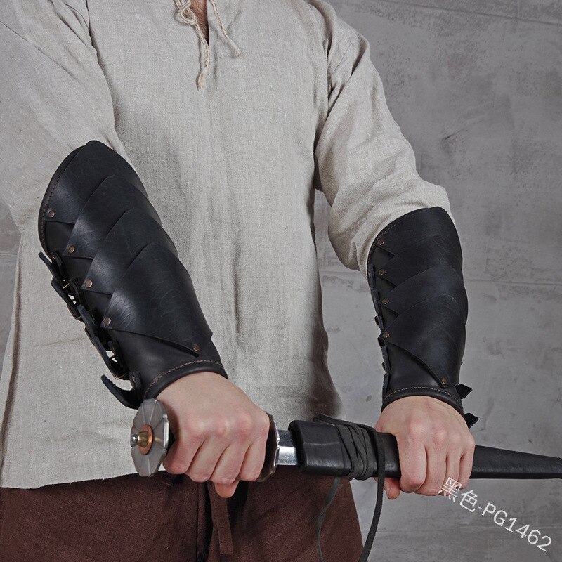 Adult Men medieval Warrior Larp Knight leather Arm Bracer with Buckle Armor Rivet Steampunk Archer Gauntlet Cos Costume For Men