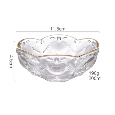 Small Glass Bowl European Transparent Gold Inlay Glass Bowl Color Peach Heart Glass Bowl For Ice Cream Fruit Dessert 3.45Inch: White