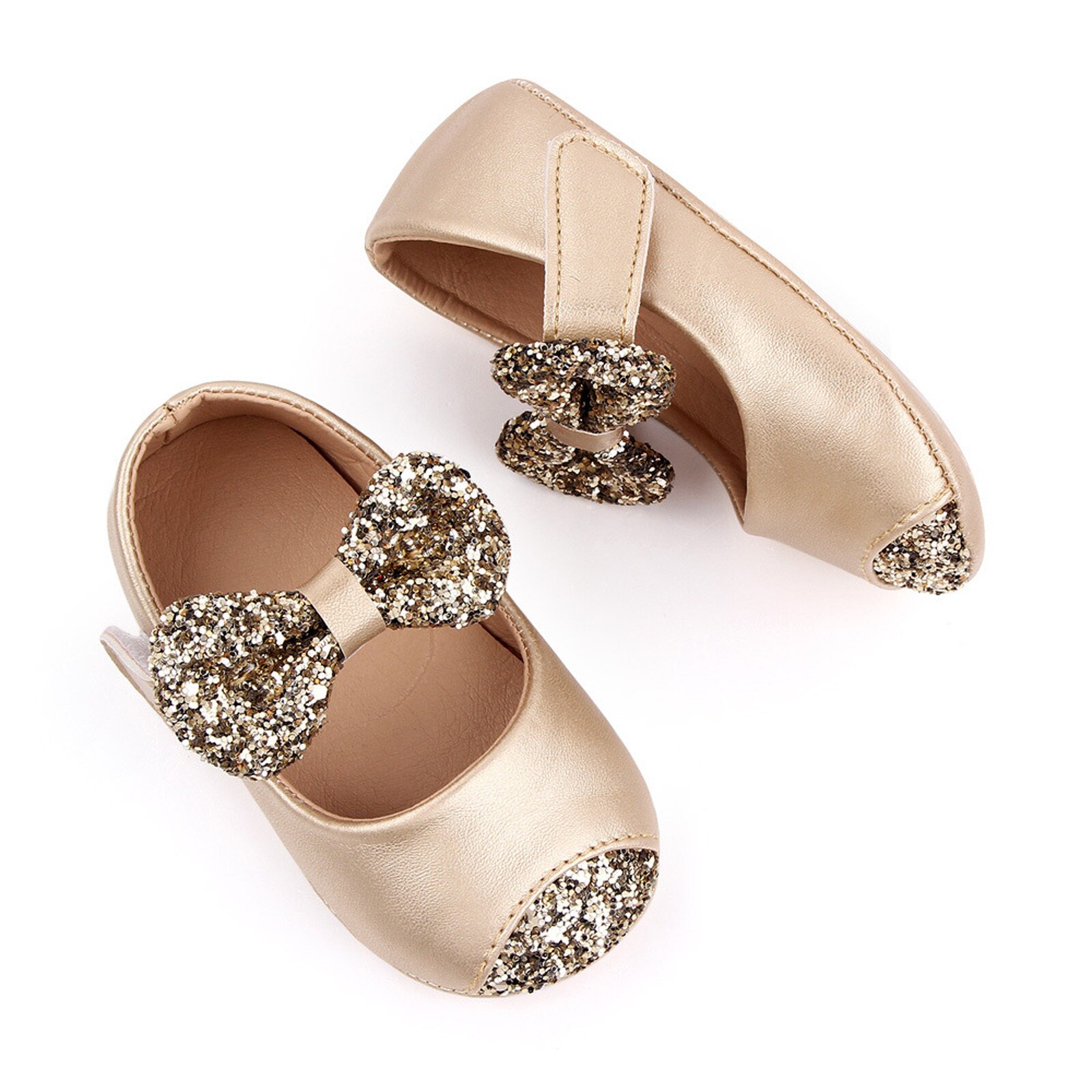 Spring Kids Princess Leather Shoes For Baby Girls Bowknot Sequins Baby Girls Soft Sole Footwear First Walking Wedding Shoes