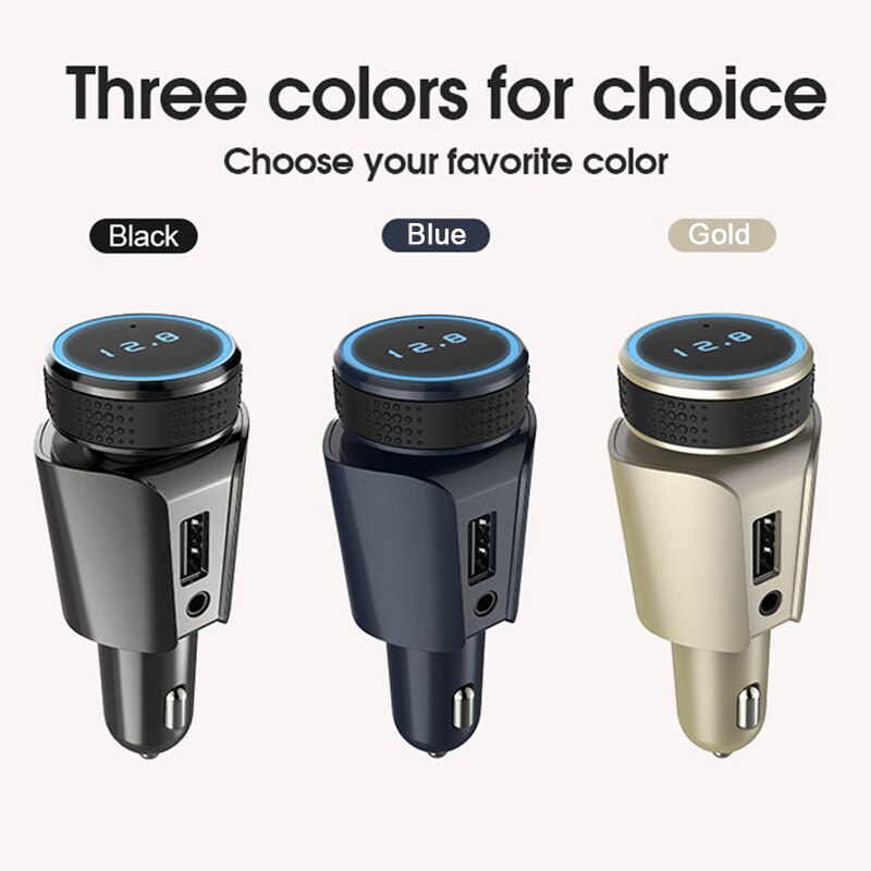 Autoladegerät mit fm-transmitter, sprachnavigation, bluetooth-freisprecheinrichtung, lcd-bildschirm,  mp3- player, schnellladefunktion und usb-smartphone-ladegerät im auto