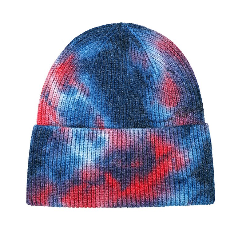 Tie-dye muts warme wintermutsen voor dames dames heren effen muts met omslag, muts met capuchon herfst gebreide hiphop plangi kort: 04