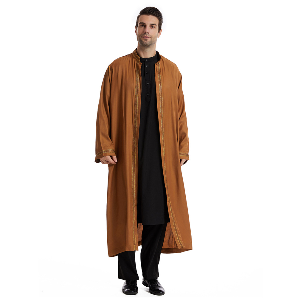 Mannen Open Abaya Moslim Saudi Jubba Thobe Islamitische Kleding Ramadan Kimono Lange Mouw Gewaad Caftan Dubai Stand Kraag Arabische Jurk: S / Blauw