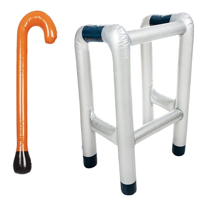 2pcs Inflatable Zimmer Frame and Walking Stick Blow Up Novelty Dress Up Prop Blow up toy costume party Accessory