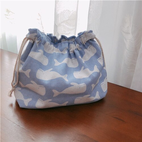 Yile katoenen linnen voering trekkoord handtas lunchtas multi patroon vis walvis pinguïn: Blauwe vinvis