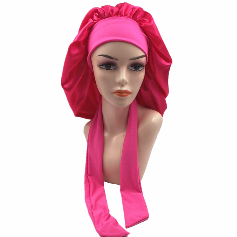 Women Night Sleep Cap Satin Solid Sleeping Hat Hair Care Bonnet Nightcap Unisex Head Cover Caps Shower Turban Wide Elastic Band