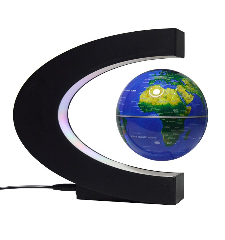 C form magnetisk levitation flydende globus kort verdenskort med led lys børn undervisningsudstyr hjemmekontor skrivebord dekoration: Blå eu-stik
