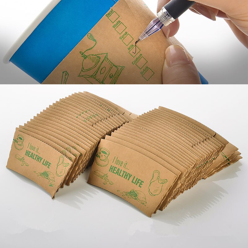 50 st vit förtjockad pappersmugg med isolering kraftpapper mugg ärmar party favor engångs kaffekoppar med lock