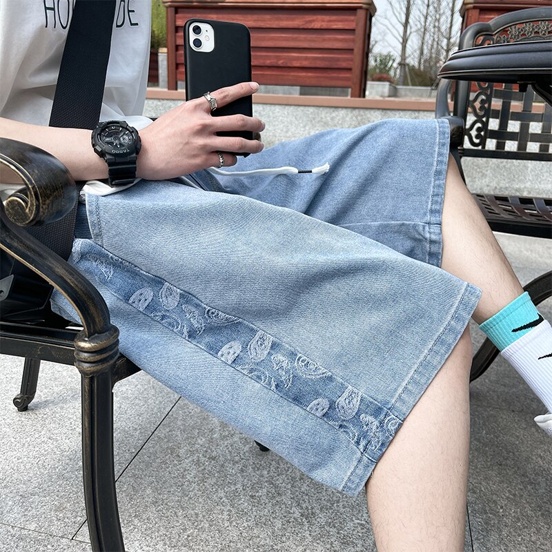 Men's Summer Denim Shorts Straight Large Size Loose Overalls Five-Point Pants Cotton Stretch pants