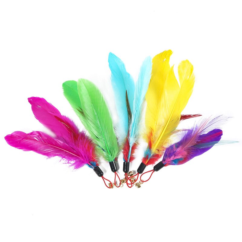 L40 cute cat toys 1pc cat feather toys, kitten interactive teaser bell feather stretch fishing rod play wand pets replacement head