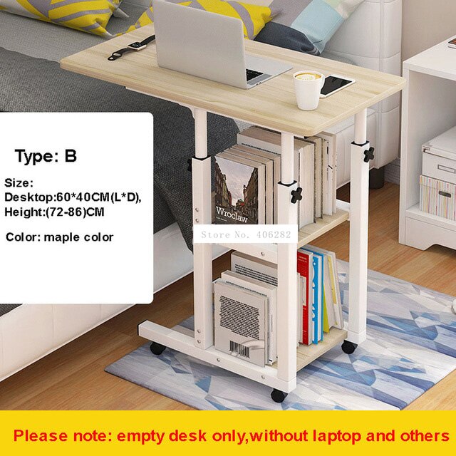 Movable Simple Laptop Table Wood Desktop Height Adjustable Bed Sofa Side Computer Notebook Laptop Desk Table Iron Frame: Type B maple color
