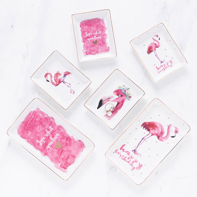 Creativity Flamingo Porcelain Square Plate Dish Ceramic Dessert Plate Ewellery Tray Storage Plate Snack Decorative Plate Set