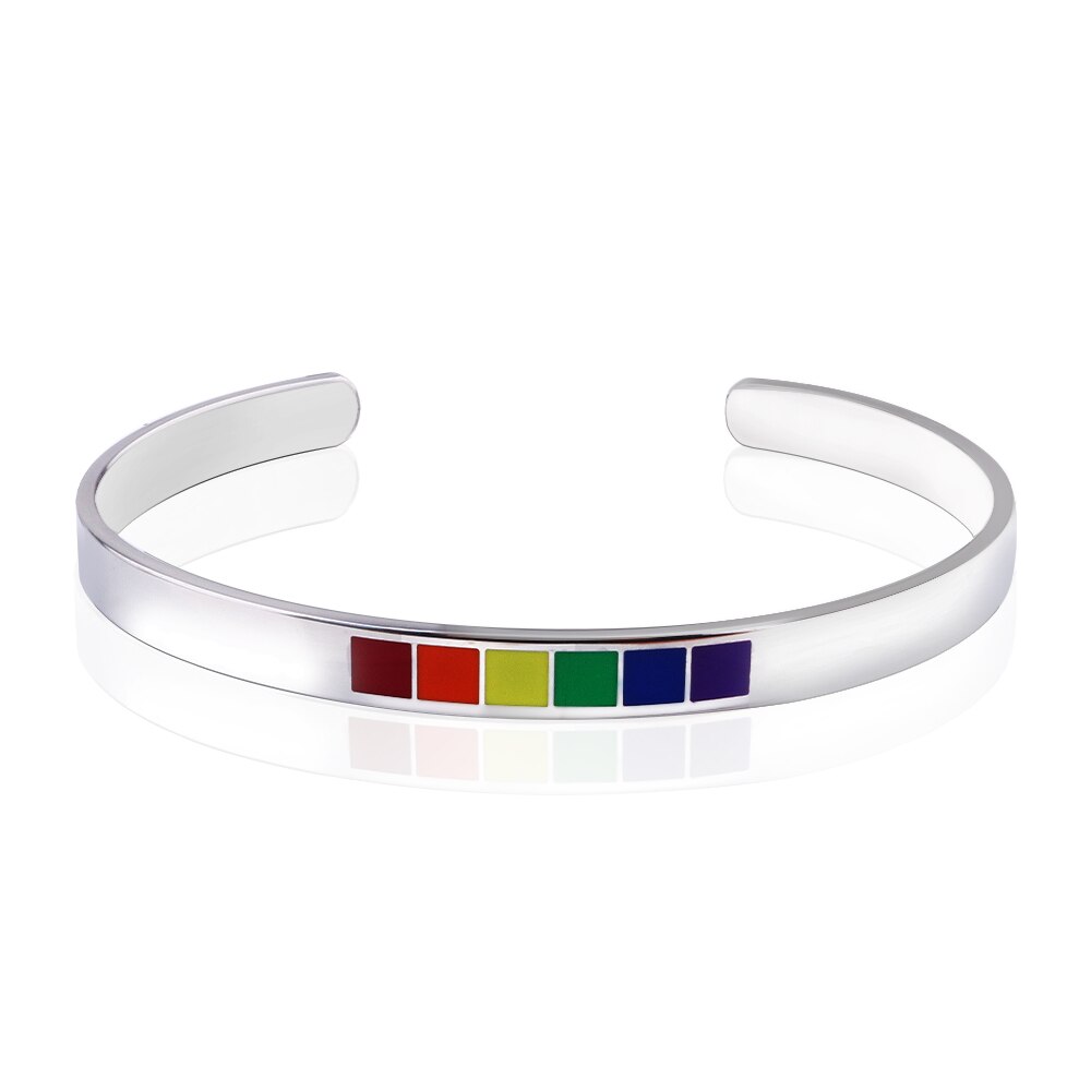 Rvs C-Vormige Open Armband Regenboog Gay Sieraden Eenvoudige Vrouwelijke 6Mm Titanium Staal C-Vormige Drip verstelbare: 1PCS