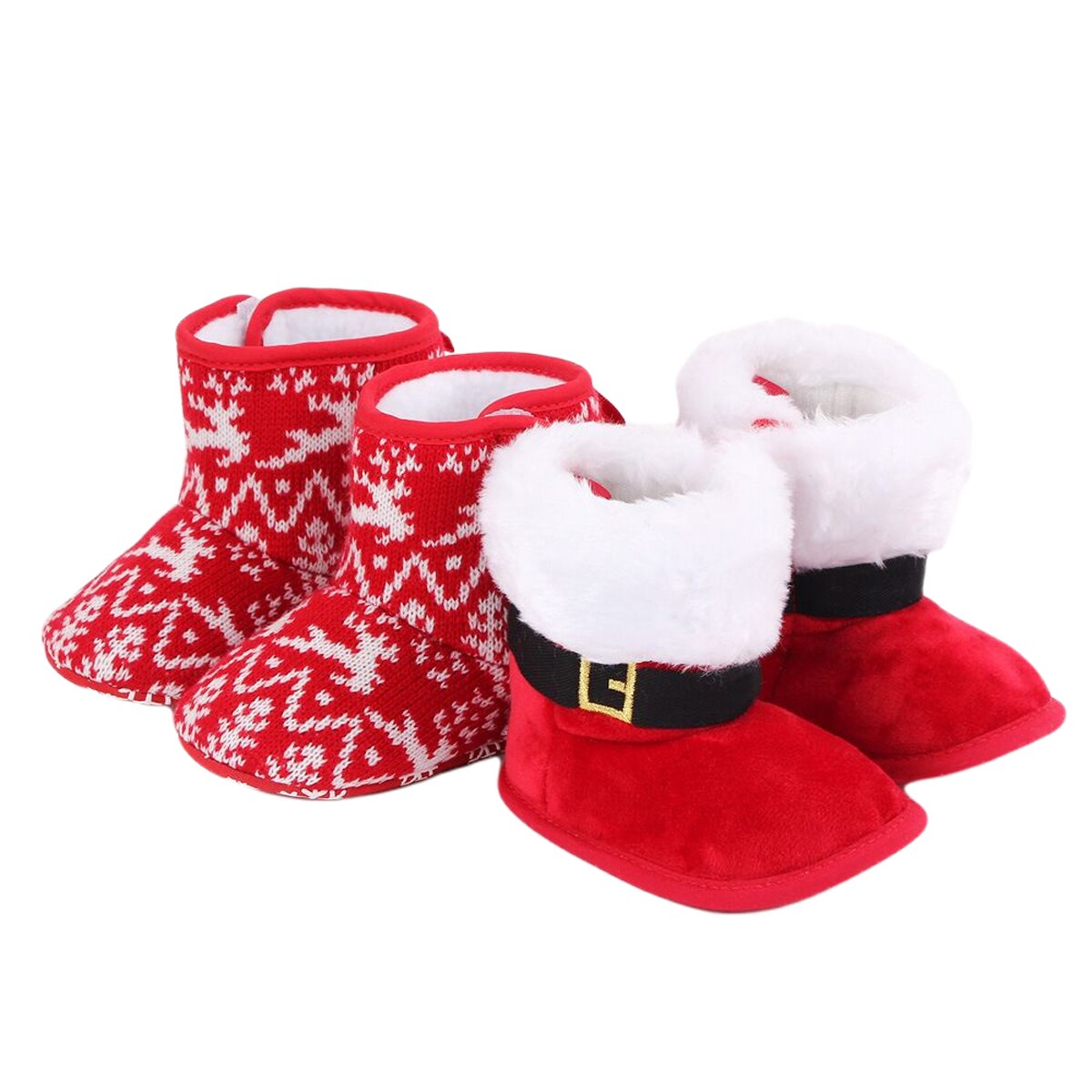 Botas de nieve navideñas para bebé, zapatos cálidos de Santa Claus para primeros pasos, lana tejida de croché para bebé, niño y niña botas para