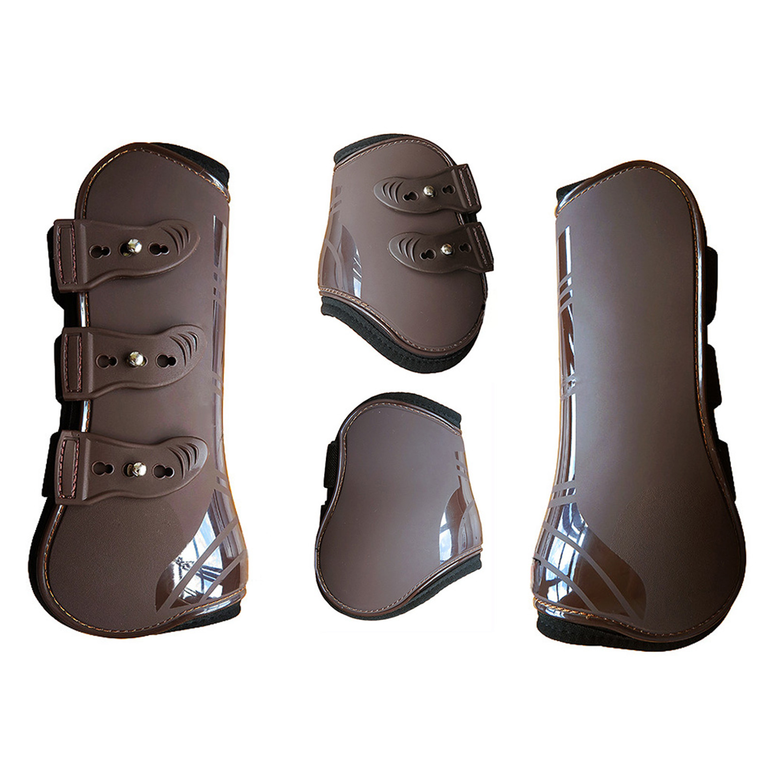 Horse Leg Boots Guard Equestrian Outdoor PU Leather Front Hind Adjustable Training Riding Protection Wrap Farm Brace Practical: Brown M