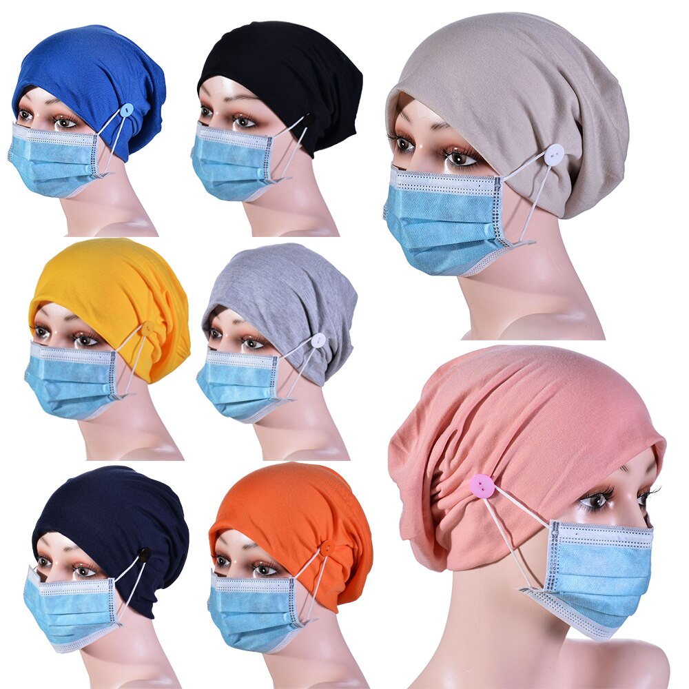 1 PC Solid Color Cotton Turban Hat Women Button Inner Hijab Caps Wrap Head Bonnet Cycling Outdoor Sports Tube Cap