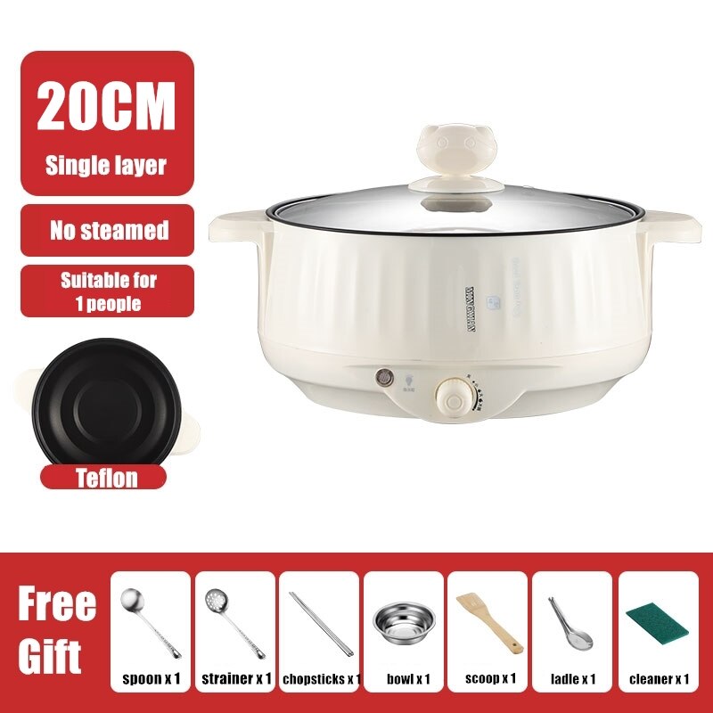 Multi-Function Electric Cooker Non-stick Multicooker Electric Cooker For Travel School Home Free 400W-1000W 1.7L-3.7L: single layer 20cm