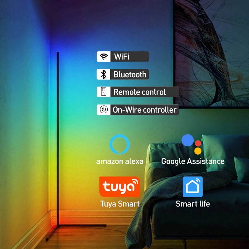 Tuya rgb led gulvlys, colorido, kontrol fjernbetjening, aplicação inteligente, ambiente de manto moderno , 160cm