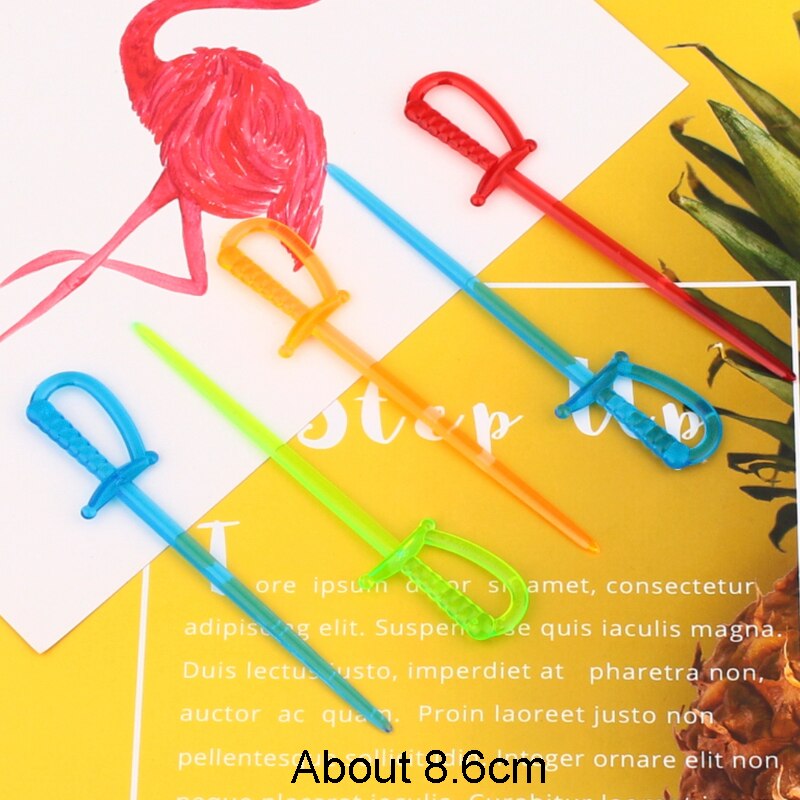 100PCS 9CM Cocktail Sticks Plastic Fruit Forks For Kids Disposable Cute Fruit Skewers Aperitif Cocktail Decor Buffet Picks Party: Sword Shape