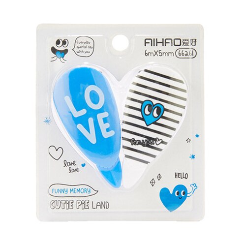2 pcs/pair Kawaii Correction Tape Love Heart Corrector Papeleria Student School Supplies Stationery 5m*5mm: Blue