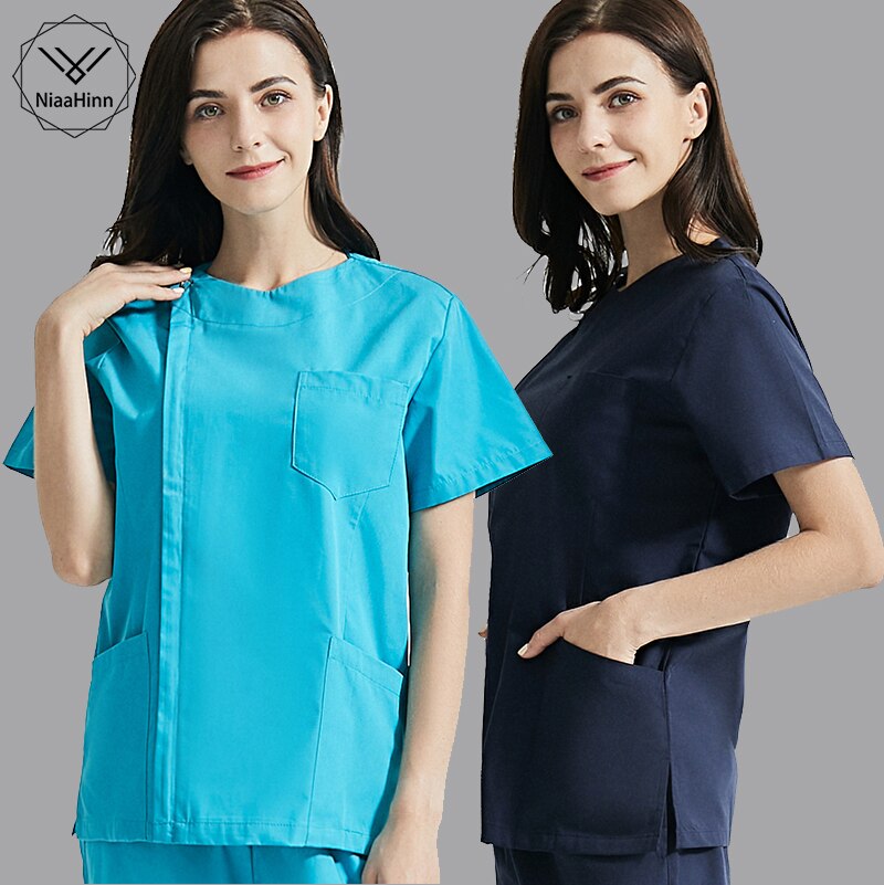 Women Men Workwear Short Sleeve V-neck Tops+Pants Health Workers Working Uniform Scrubs Set Suit Overalls Clothes Scrub uniform