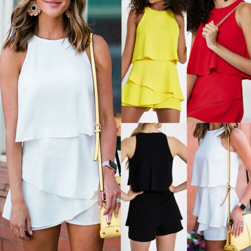 Summer Women's Mini Playsuit Romper Ladies Boho Sundress Beach Shorts