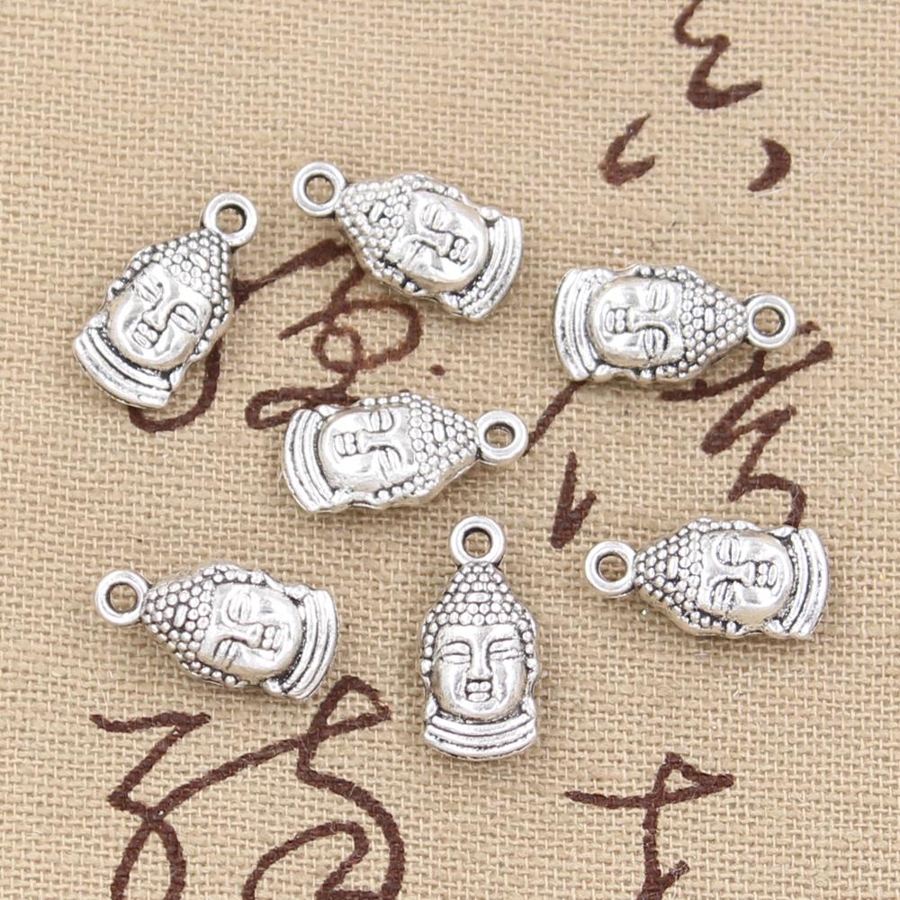 20 Pcs Charms Boeddha Hoofd 16X8 Mm Antiek Brons Zilver Kleur Hangers Maken Diy Handgemaakte Tibetaans Brons Zilver kleur Sieraden