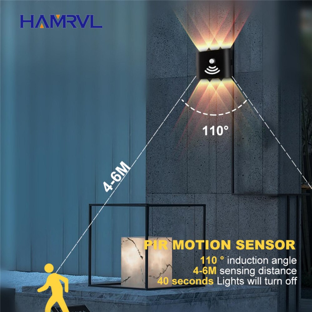 Outdoor Lighting LED PIR Motion Sensor Waterproof Wall Light 8W AC90-260V Modern Wall Lamp Garden Light Fixture Outside Building