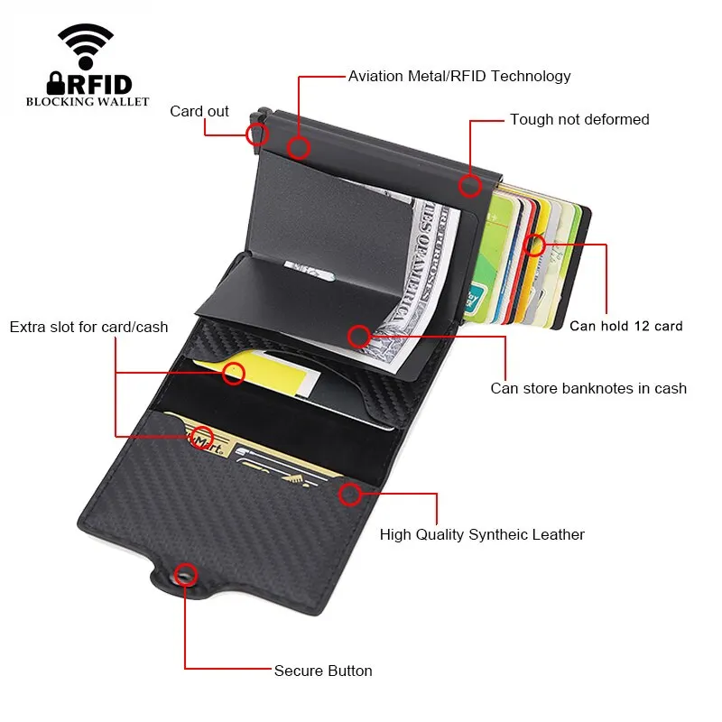 Anti-theft Rfid Wallets Men Metal Credit Card Holder PU Leather Wallet Aluminum Box Male Purse Bag Small Cardholder Case for Man