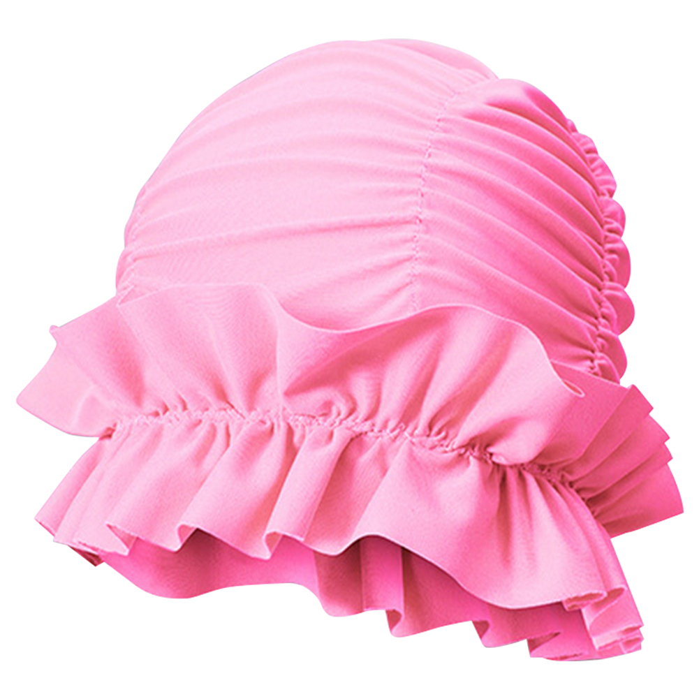 Women Pleated Swim Cap Nylon Swimming Cap Comfortable Portable Pool Cap Ear Protection Keep Hairstyle Unchanged for Beach Pool: Pink