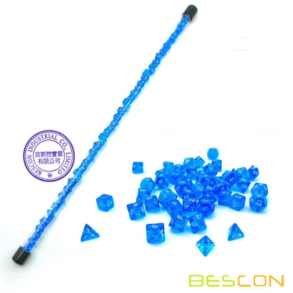 Bescon 49 Pcs Gem Blauw Mini Polyhedrale Dobbelstenen Set In Lange Buis, Sapphire Mini Dnd Rpg Dobbelstenen 7X7pcs, lange Stok Set