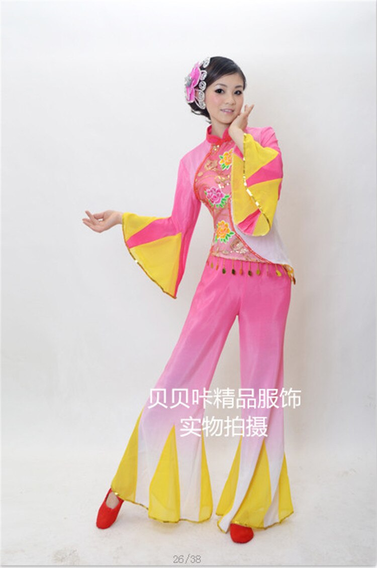Discount Ancient Traditional Fan Dance Younger Chinese Folk Dance Costumes Women Chinese Fan Dance Costumes
