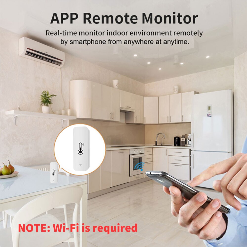 Tuya-Sensor de temperatura y humedad WiFi, Monitor remoto SmartLife para trabajo doméstico inteligente con asistente de Google Alexa