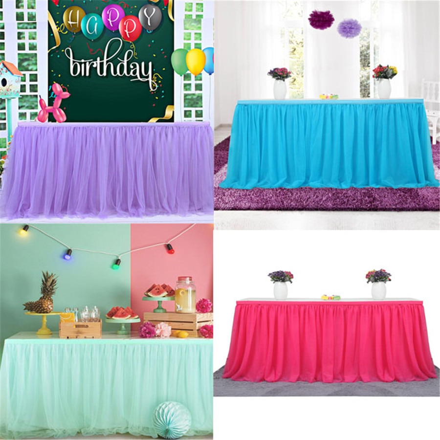 Jupe de Table à Plis Façon Tutu de Danse en Tulle 183x77 cm, Décoration de Table Maison pour Occasion de Fête Prénatale, Anniversaire
