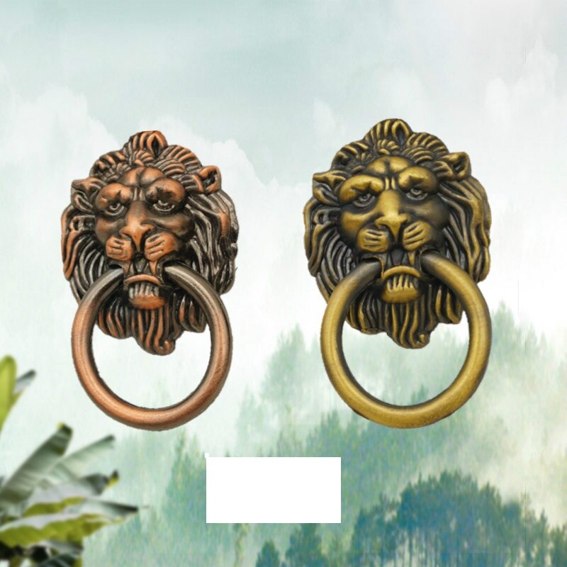 Pull Ring Deurklopper Animal Hoofd Massief Hout Gouden Leeuw Hoofd Houten Deur Handvat Pull Ring Push-Pull Antieke ouderwetse Hand