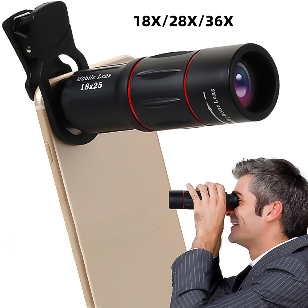18/28/36X Mobile Phone Camera Lens Universal Zoom Monocular Telescope Optical Telescope Lens for Camping Hunting Sports