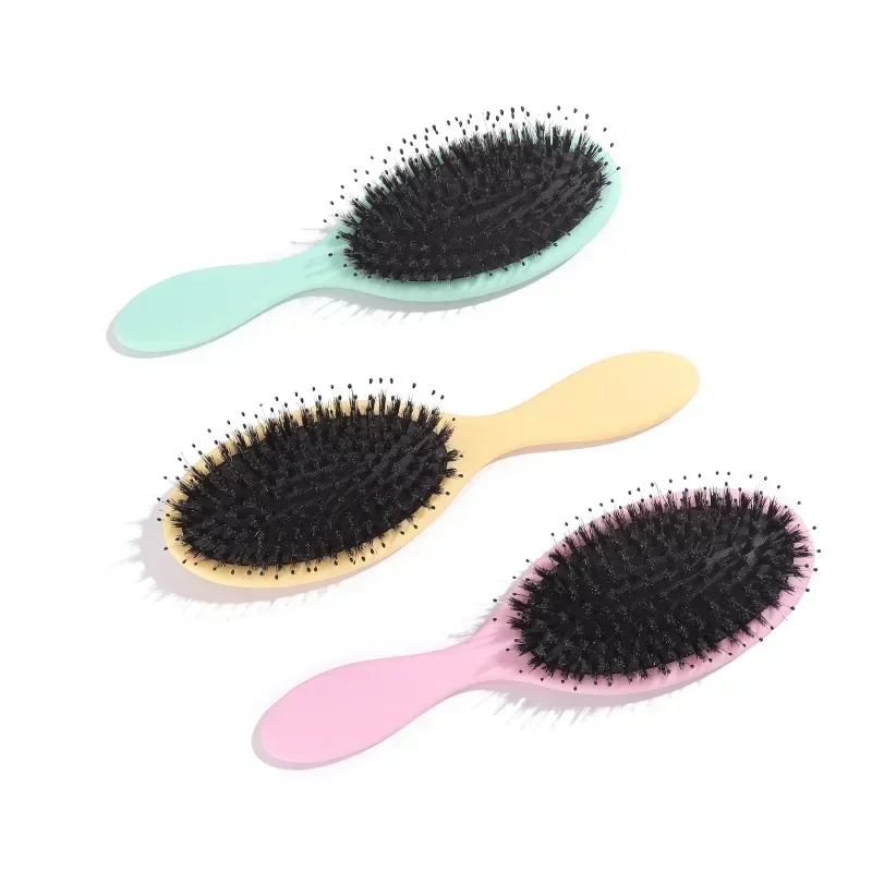 Cepillo de pelo de cerdas de jabalí con acabado mate, cepillo de extensión de cabello con dientes de nailon para mujer, cepillo de cojín, peinado, alisador y desenredante