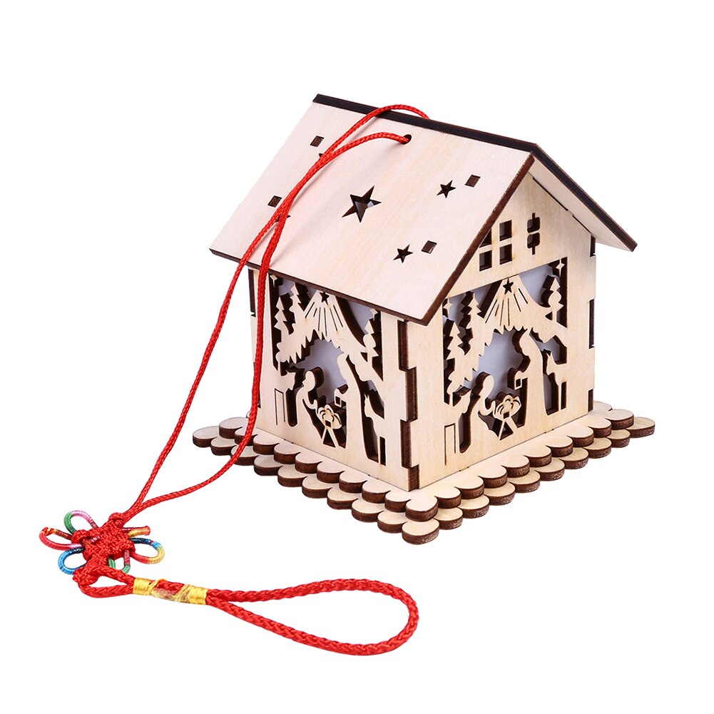 DIY Assemble Craft Wooden Lantern Chinese Knot Lamp Vintage Hanging LED Light Party Supplies Handmade Festival House Shaped