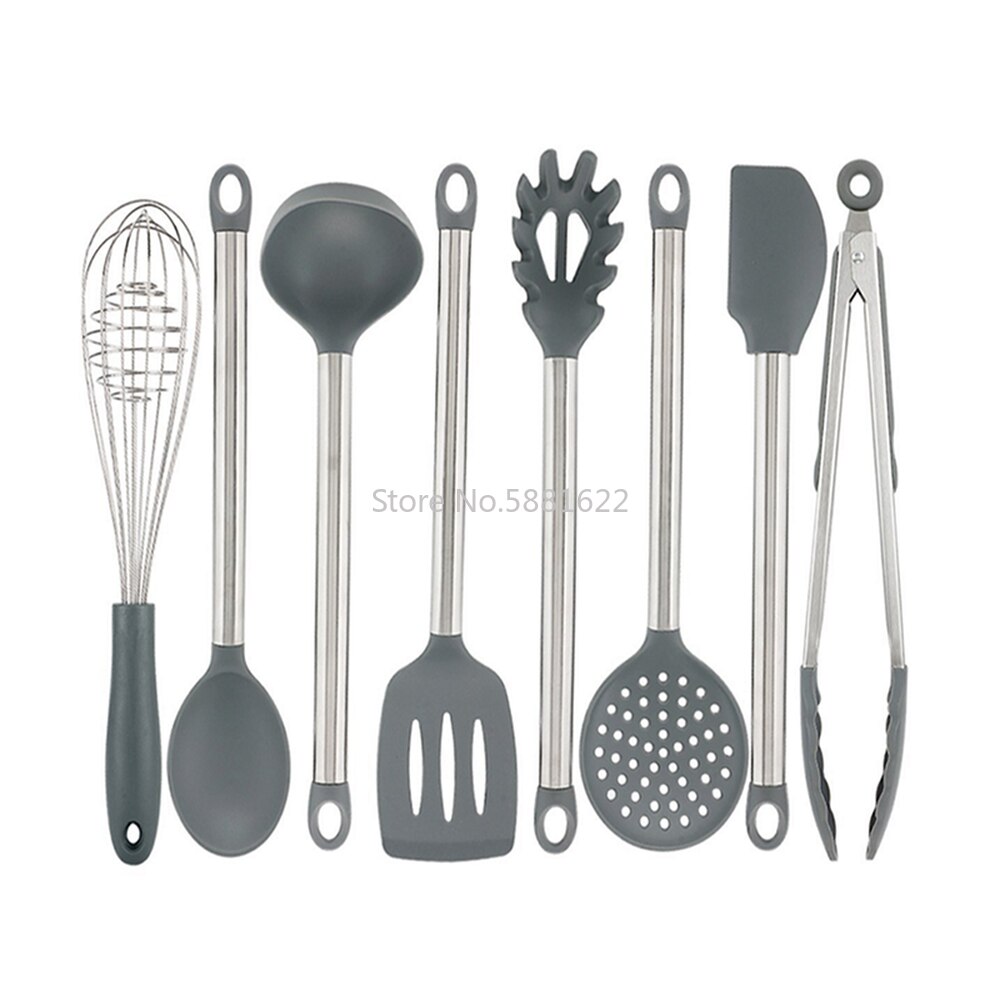 Gray Silicone Kitchen Set 8/9pcs Kitchen Utensils Set Stainless Steel Handle Non-stick Pan Spatula Cooking Utensils Kitchenware