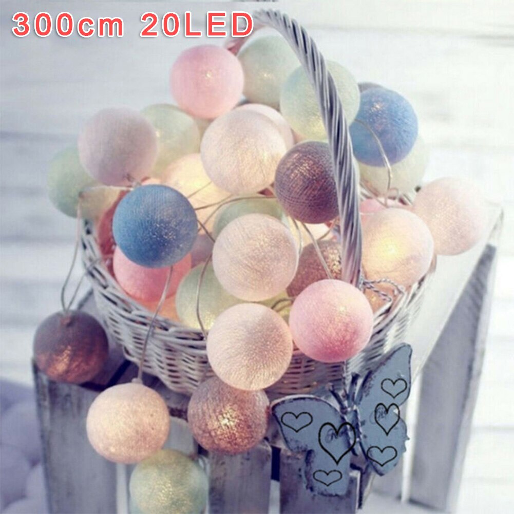 220 (V) 3 metros (6,56ft)/20LED, guirnalda de bolas de algodón, guirnaldas de luces, decoración de de Sala de bodas del hogar: Colorful
