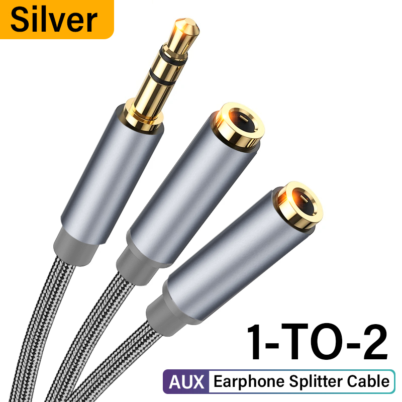 Cable divisor de auriculares, Cable de extensión de 3,5mm macho a 2 hembra, adaptador auxiliar para teléfono, portátil, Cable divisor de Audio MP3: BLANCO