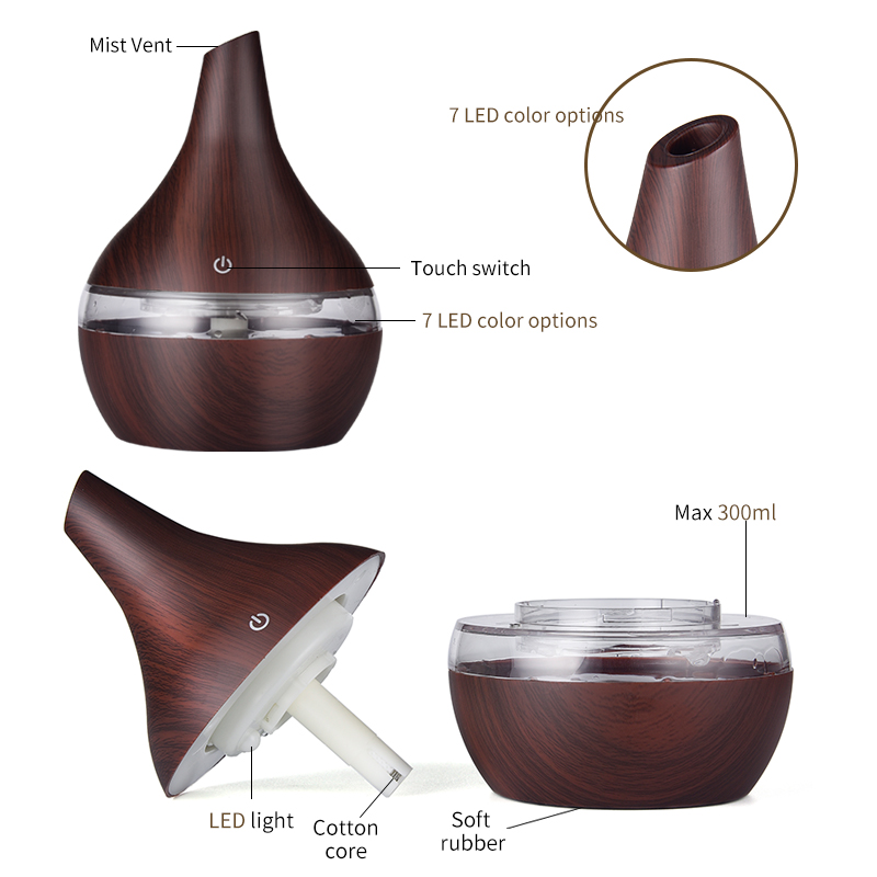 SaengQ-humidificador de aire eléctrico, difusor de aroma ultrasónico por aceites esenciales, en color madera, para aromaterapia en hogar