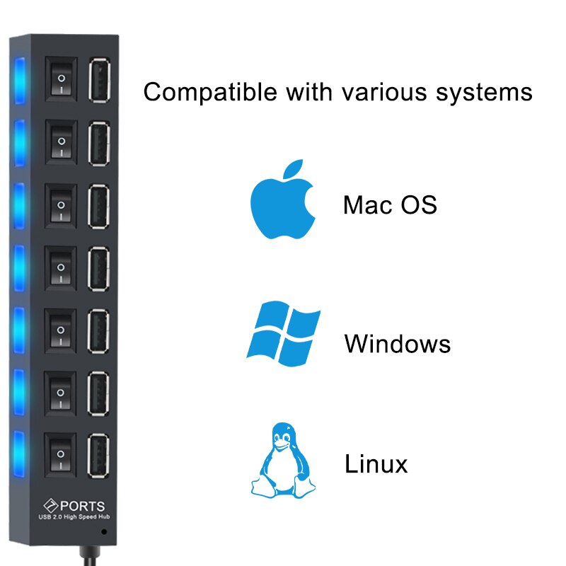 Usb Hub Usb Hub 2.0 Multi Usb Splitter Hub Usb Adapter Usb Hub 7 Port Meerdere Expander 2.0 Usb Hub usb-poort Met Schakelaar Voor Pc