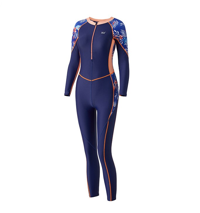 Rits Rashguard Lange Mouwen Badpak Voor Vrouwen Surf Badmode Een Stuk Full Body Islamitische Zwempak Monokini: Navy / L