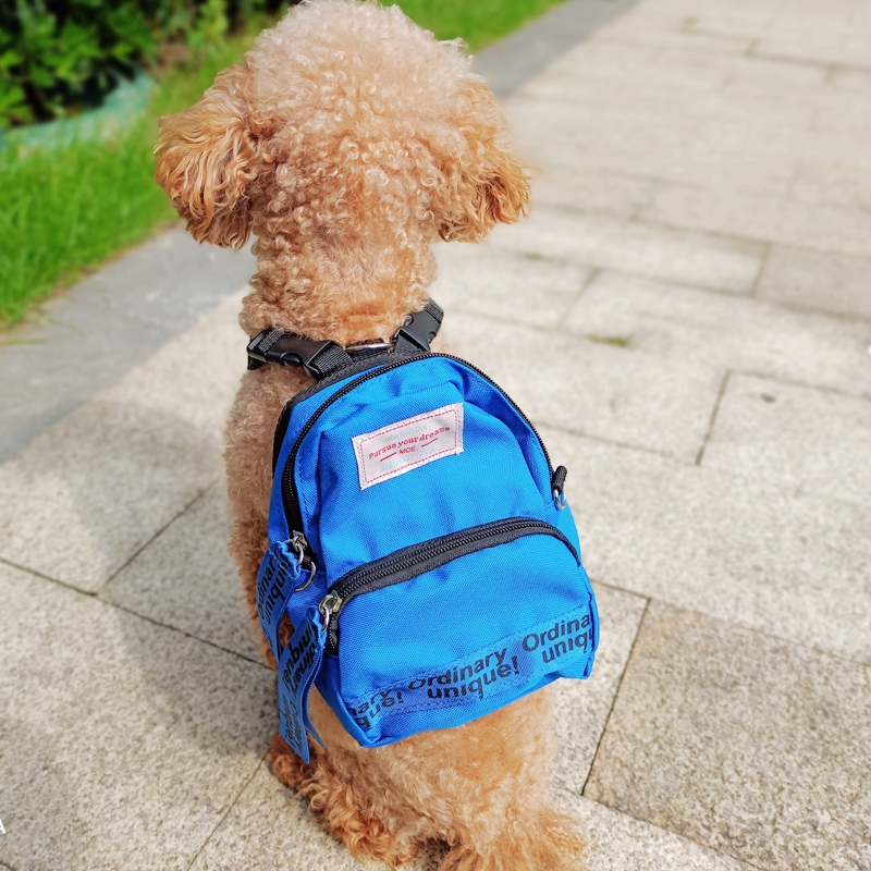 Small Dog Backpack Harness 5 Color Outdoor Pet Self Carrier School Bag Doggy Poop Bag Carrier Poodle Bichon Canvas Goods: Blue
