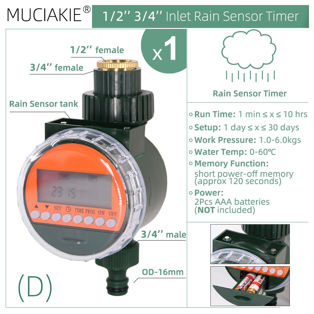 Waterproof Rain Sensor Water Timer LED Display Automatic Electonic Watering Timer Controller Garden Irrigation Plant System: D