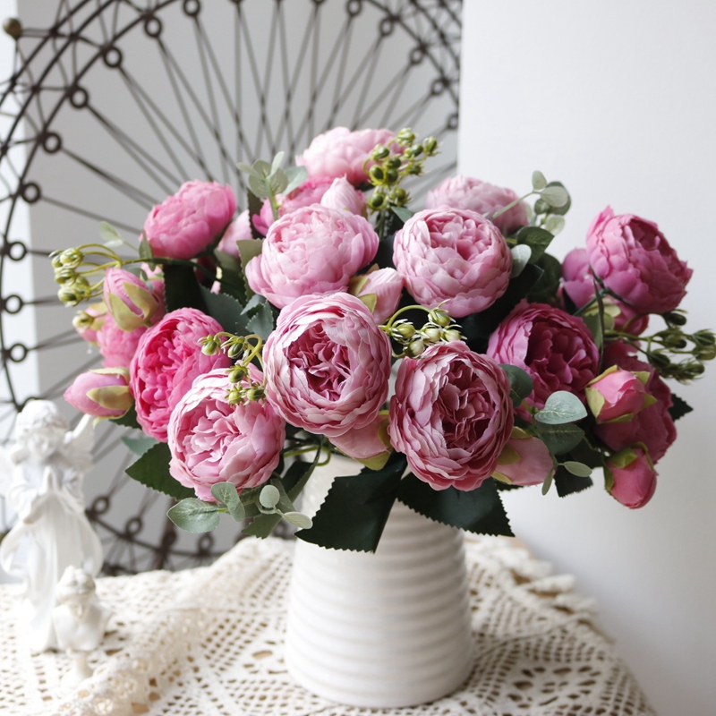 Buquê de flores artificiais de rosas para decoração de casa, festa de casamento, suprimentos de flores falsas, artesanato diy, acessórios de vaso de flores
