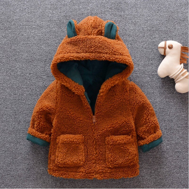 Vinter bamse fløjl drenge børn frakke tyk varm småbørn drenge jakke baby fleece overtøj tøj