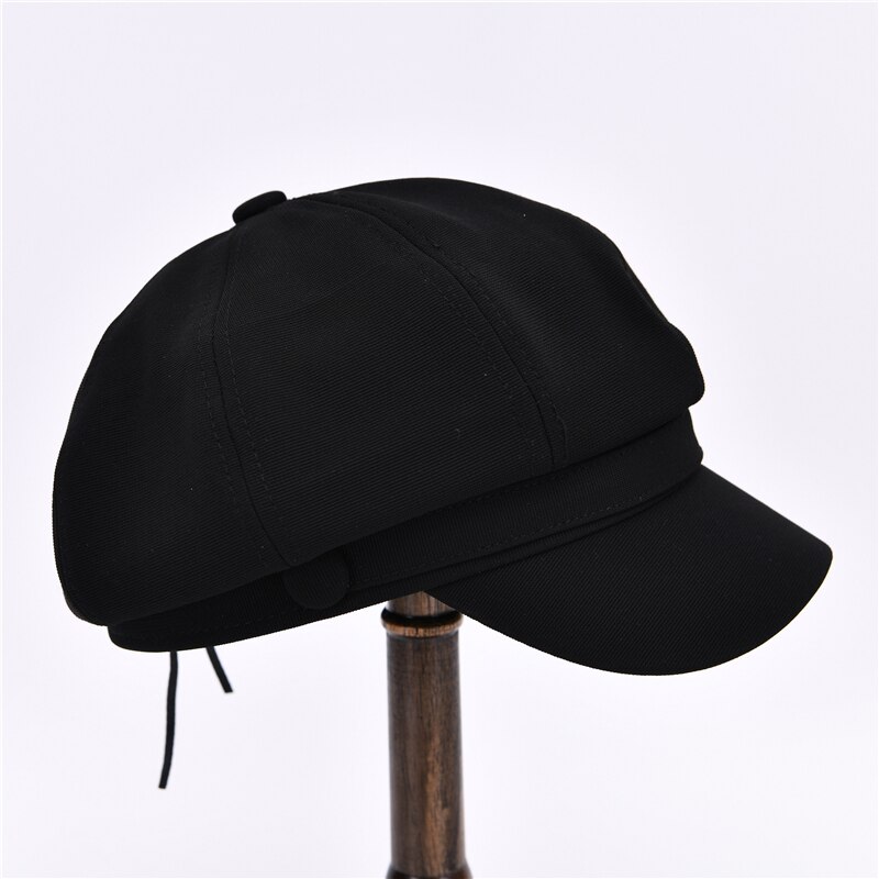 Vintage Newsboy Cap Women Octagonal Hat Casual Plaid Spring Ladies Plaid Painters Beret: Black